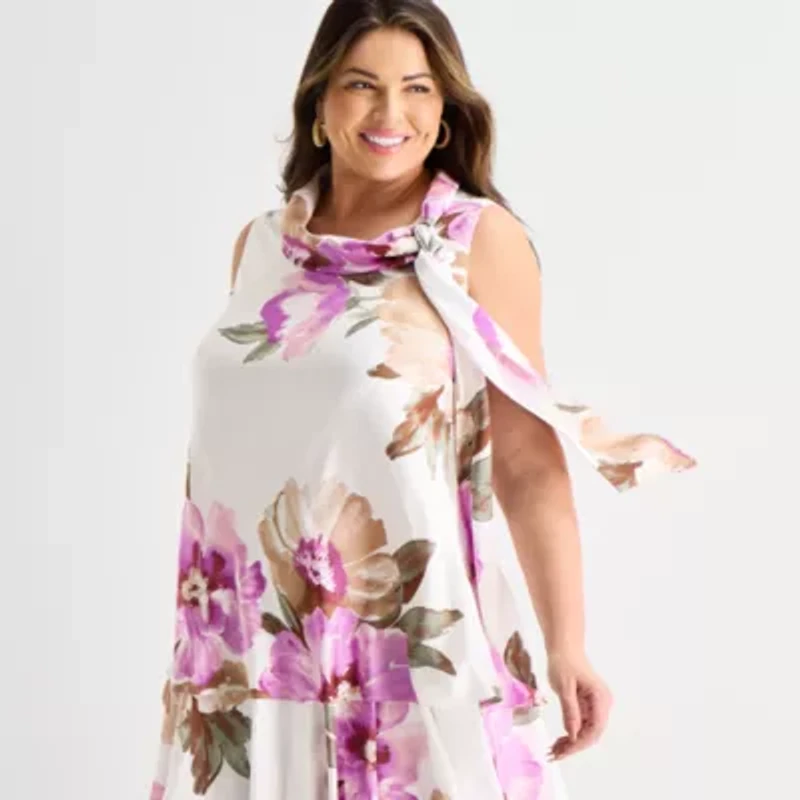 Robbie Bee Womens Plus Sleeveless Floral Shift Dress