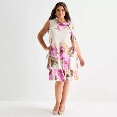 Robbie Bee Womens Plus Sleeveless Floral Shift Dress