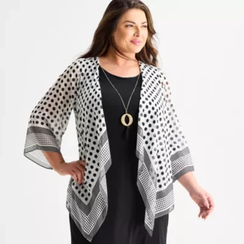 Studio 1 Womens Plus Dots Faux-Jacket Dress With Removable Necklace