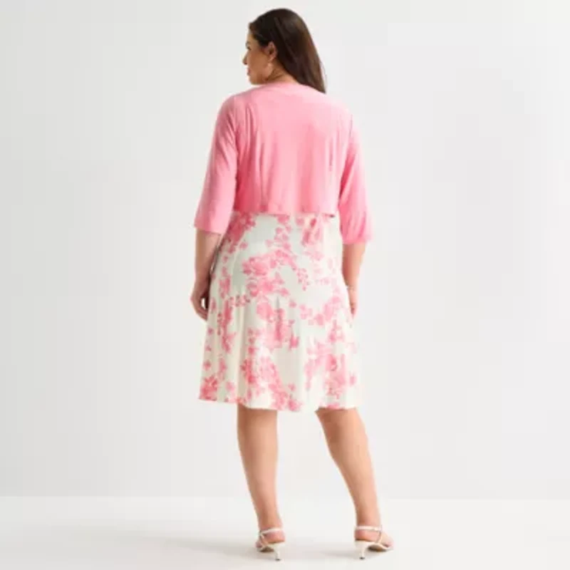 Danny & Nicole Womens Plus Floral Midi Jacket Dress