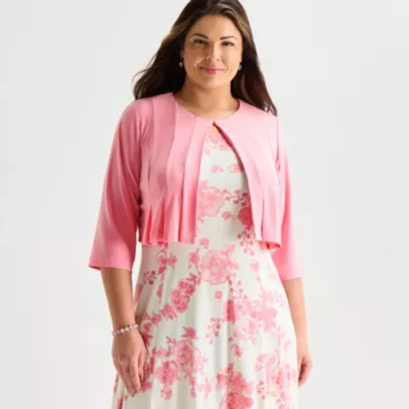 Danny & Nicole Womens Plus Floral Midi Jacket Dress