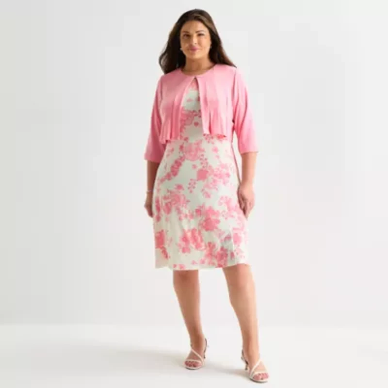 Danny & Nicole Womens Plus Floral Midi Jacket Dress