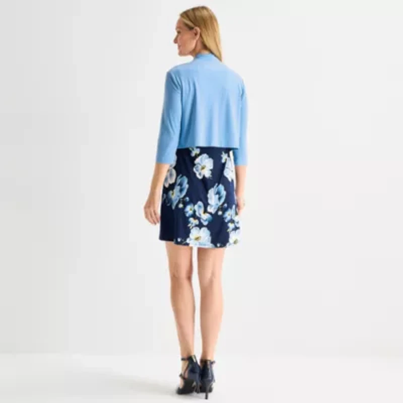 Perceptions Womens Petite Floral Jacket Dress