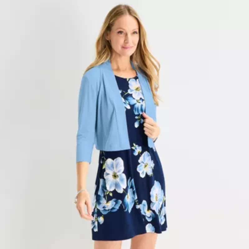 Perceptions Womens Petite Floral Jacket Dress
