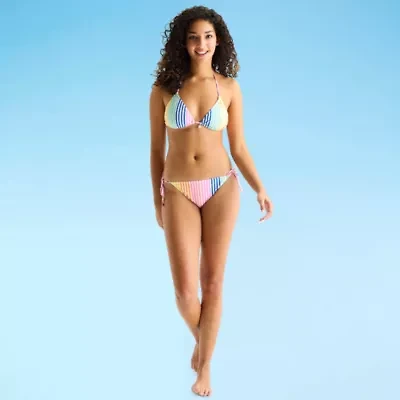 Arizona Adjustable Straps Striped Juniors Triangle Bikini Swimsuit Top