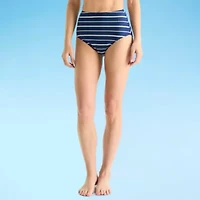 Liz Claiborne Womens Lined Striped High Waist Bikini Swimsuit Bottom