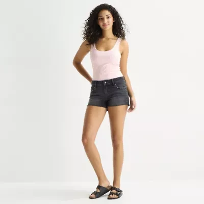 Arizona Womens Mid Rise Juniors Denim Short