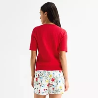 St. John's Bay Womens Crew Neck Short Sleeve Cable Knit Pullover Sweater