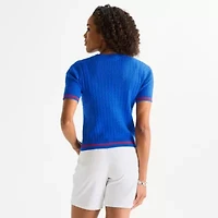 St. John's Bay Womens Crew Neck Short Sleeve Cable Knit Pullover Sweater