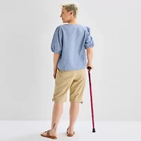 St. John's Bay Womens 11" Mid Rise Adaptive Easy-on + Easy-off Bermuda Short