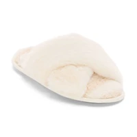 HONEYDEW Mixed Media Crossband Womens Memory Foam Slip-On Slippers
