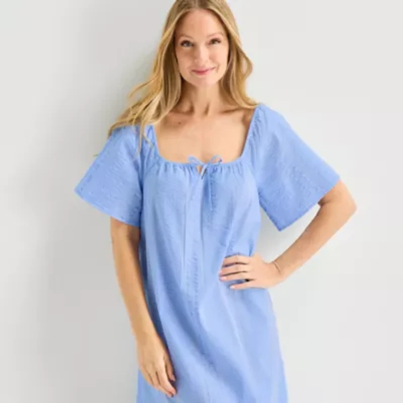 Liz Claiborne Womens Short Sleeve Square Neck Nightshirt