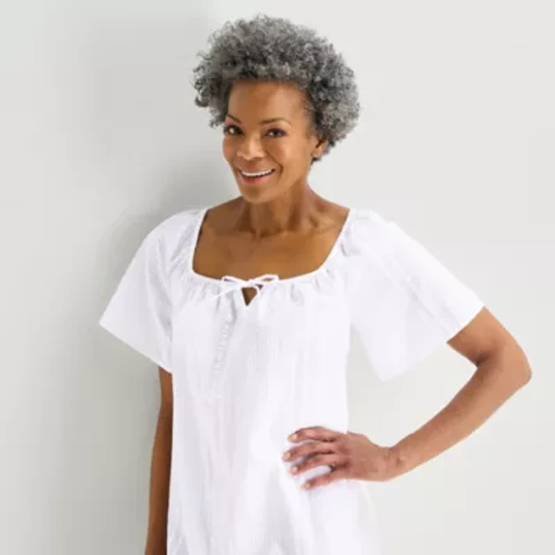 Liz Claiborne Womens Short Sleeve Square Neck Nightshirt