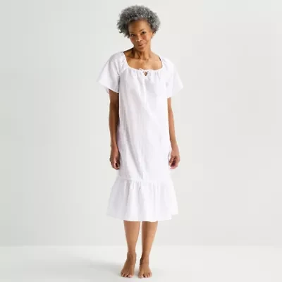 Liz Claiborne Womens Short Sleeve Square Neck Nightshirt