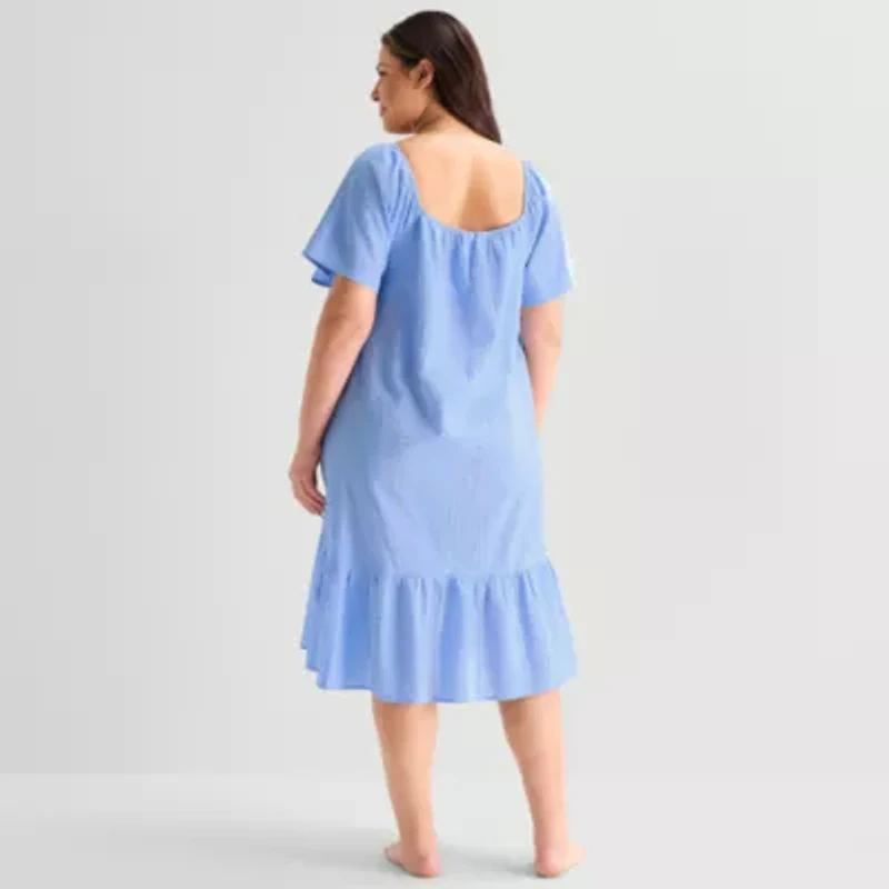 Liz Claiborne Womens Plus Short Sleeve Square Neck Nightshirt