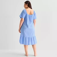 Liz Claiborne Womens Plus Short Sleeve Square Neck Nightshirt