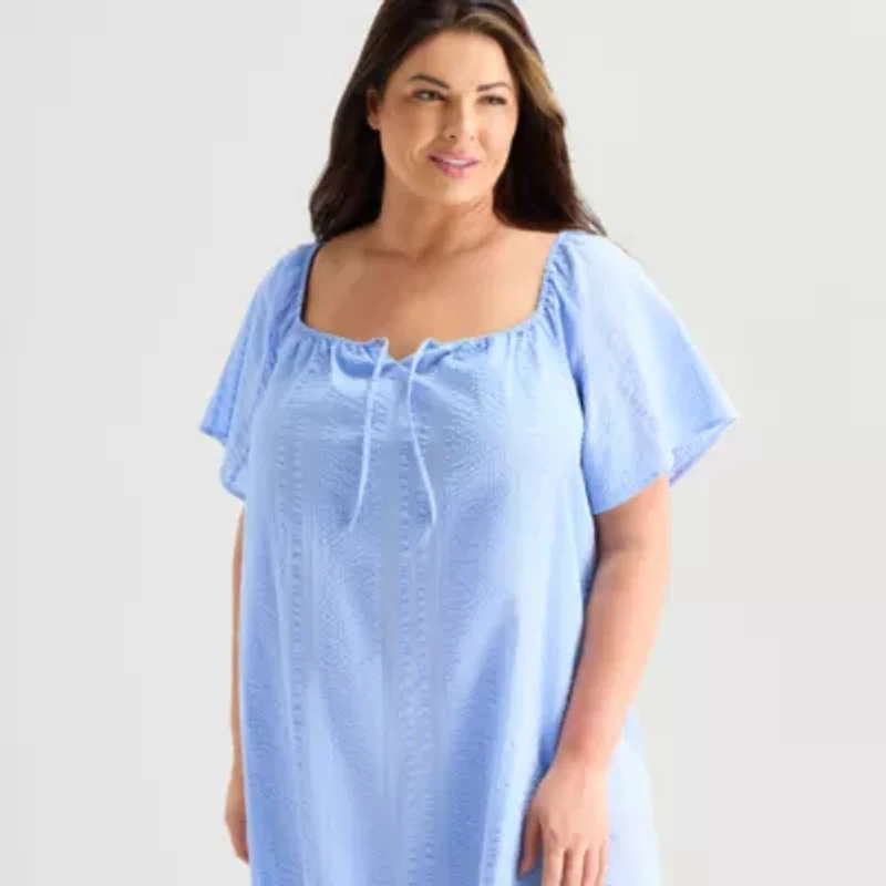 Liz Claiborne Womens Plus Short Sleeve Square Neck Nightshirt
