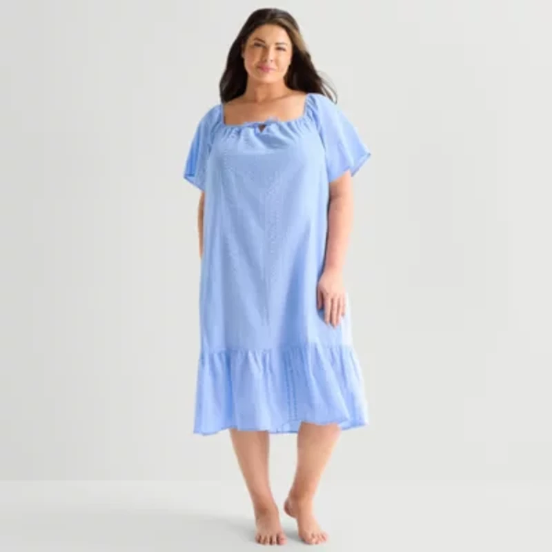 Liz Claiborne Womens Plus Short Sleeve Square Neck Nightshirt