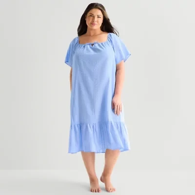 Liz Claiborne Womens Plus Short Sleeve Square Neck Nightshirt