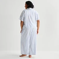 Liz Claiborne Womens Short Sleeve 2-pc. Plus Pajama Sets