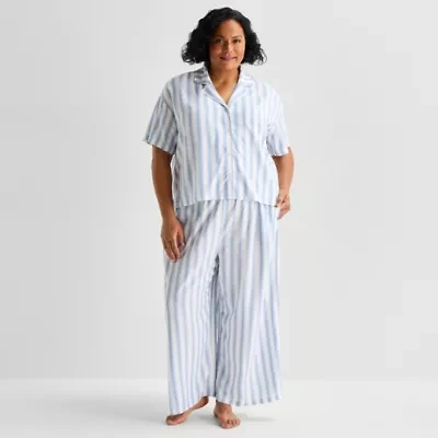 Liz Claiborne Womens Short Sleeve 2-pc. Plus Pajama Sets