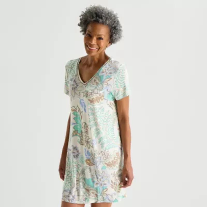 Liz Claiborne Cool and Calm Womens Short Sleeve Crew Neck Nightshirt