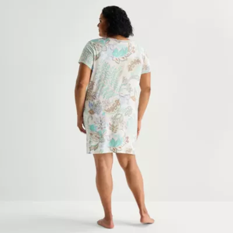 Liz Claiborne Cool and Calm Womens Plus Short Sleeve Crew Neck Nightshirt
