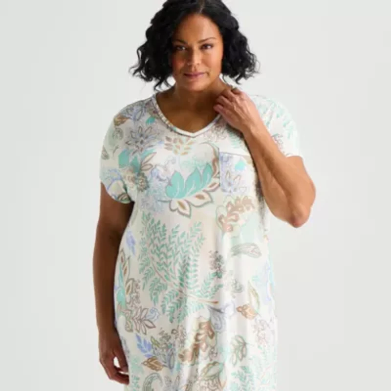 Liz Claiborne Cool and Calm Womens Plus Short Sleeve Crew Neck Nightshirt