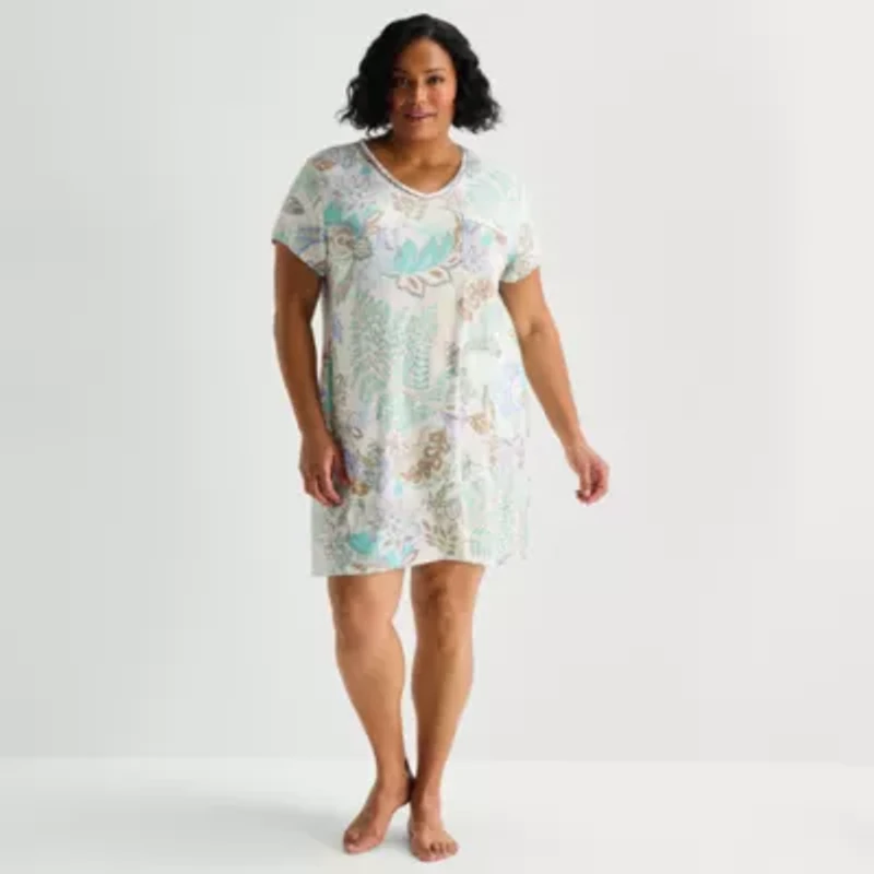 Liz Claiborne Cool and Calm Womens Plus Short Sleeve Crew Neck Nightshirt