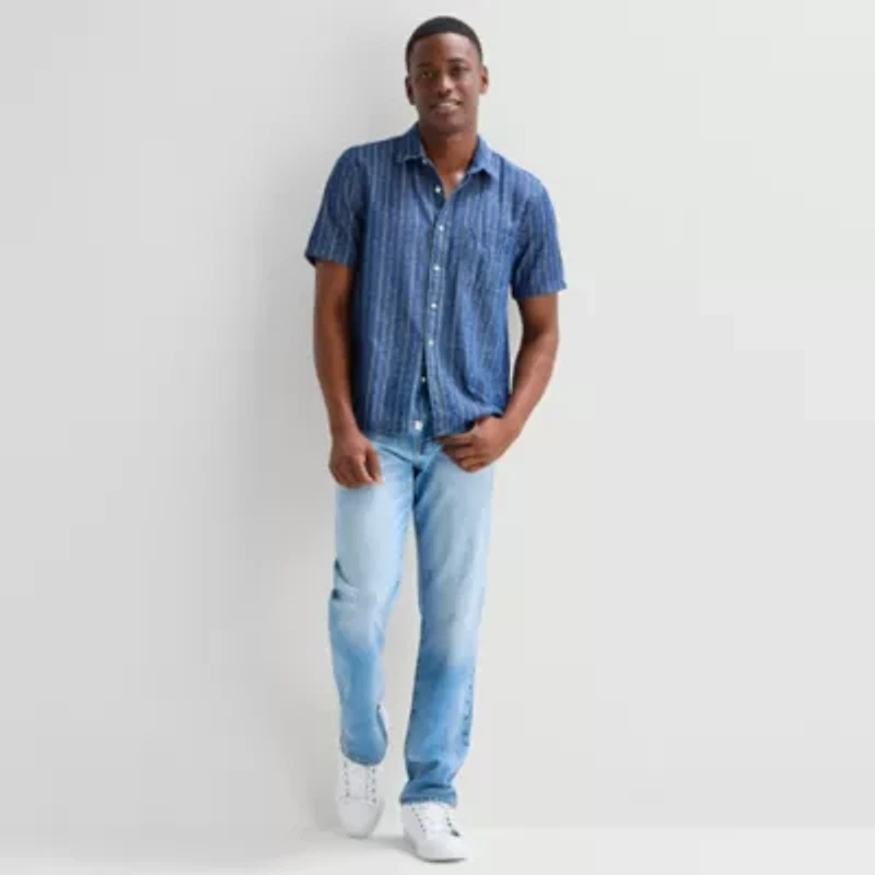 mutual weave Mens Short Sleeve Classic Fit Button-Down Shirt