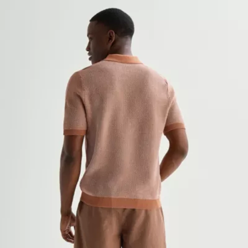 mutual weave Mens Short Sleeve Polo Sweater