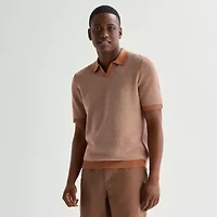 mutual weave Mens Short Sleeve Polo Sweater
