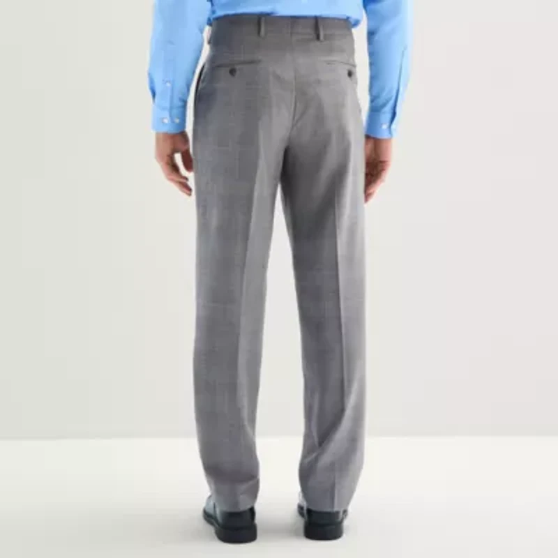 Stafford Mens Plaid Classic Fit Flat Front Suit Pant