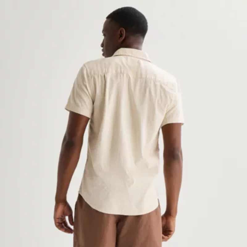 mutual weave Mens Easy-on + Easy-off Short Sleeve Classic Fit Button-Down Shirt