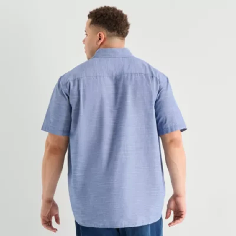 St. John's Bay Slub Mens Short Sleeve Classic Fit Big and Tall Button-Down Shirt