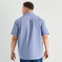 St. John's Bay Slub Mens Short Sleeve Classic Fit Big and Tall Button-Down Shirt
