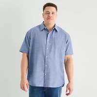 St. John's Bay Slub Mens Short Sleeve Classic Fit Big and Tall Button-Down Shirt