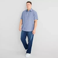 St. John's Bay Slub Mens Short Sleeve Classic Fit Big and Tall Button-Down Shirt
