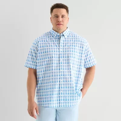 St. John's Bay Chambray Mens Short Sleeve Classic Fit Big and Tall Button-Down Shirt
