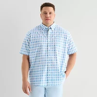 St. John's Bay Chambray Mens Short Sleeve Classic Fit Big and Tall Button-Down Shirt