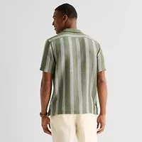 J. Ferrar Stripe Mens Short Sleeve Camp Shirt