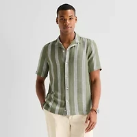 J. Ferrar Stripe Mens Short Sleeve Camp Shirt