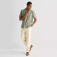 J. Ferrar Stripe Mens Short Sleeve Camp Shirt