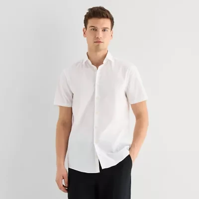 J. Ferrar Ultra Comfort Mens Short Sleeve Slim Fit Stretch Fabric Wrinkle Free Button-Down Shirt