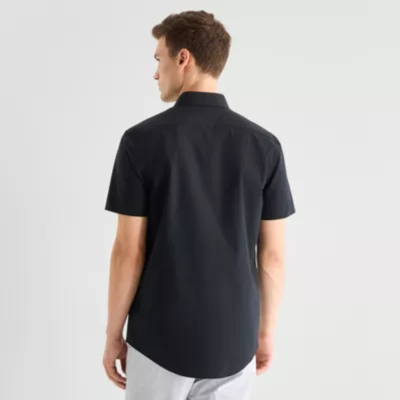 J. Ferrar Ultra Comfort Mens Short Sleeve Slim Fit Wrinkle Free Button-Down Shirt