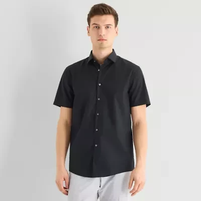 J. Ferrar Ultra Comfort Mens Short Sleeve Slim Fit Wrinkle Free Button-Down Shirt