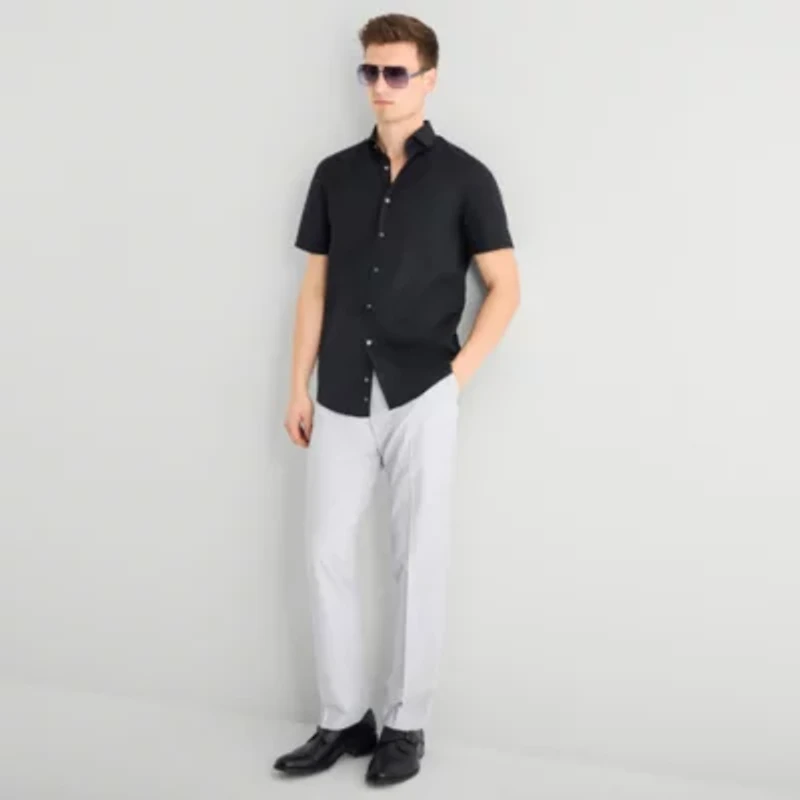 J. Ferrar Ultra Comfort Mens Short Sleeve Slim Fit Wrinkle Free Button-Down Shirt