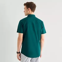 J. Ferrar Ultra Comfort Mens Short Sleeve Slim Fit Stretch Fabric Wrinkle Free Button-Down Shirt