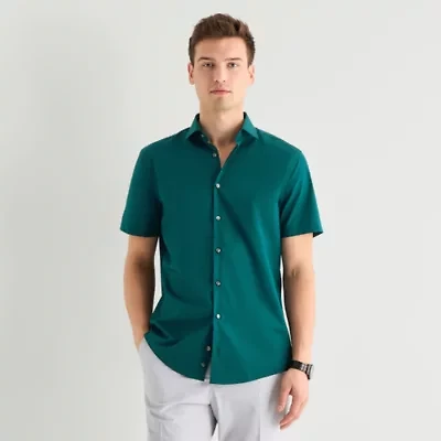 J. Ferrar Ultra Comfort Mens Short Sleeve Slim Fit Stretch Fabric Wrinkle Free Button-Down Shirt