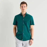 J. Ferrar Ultra Comfort Mens Short Sleeve Slim Fit Stretch Fabric Wrinkle Free Button-Down Shirt